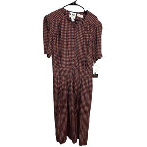 Vintage KSL Karin Stevens Pleated Dress Red Blue Sz 20W Geometric Pattern NWT